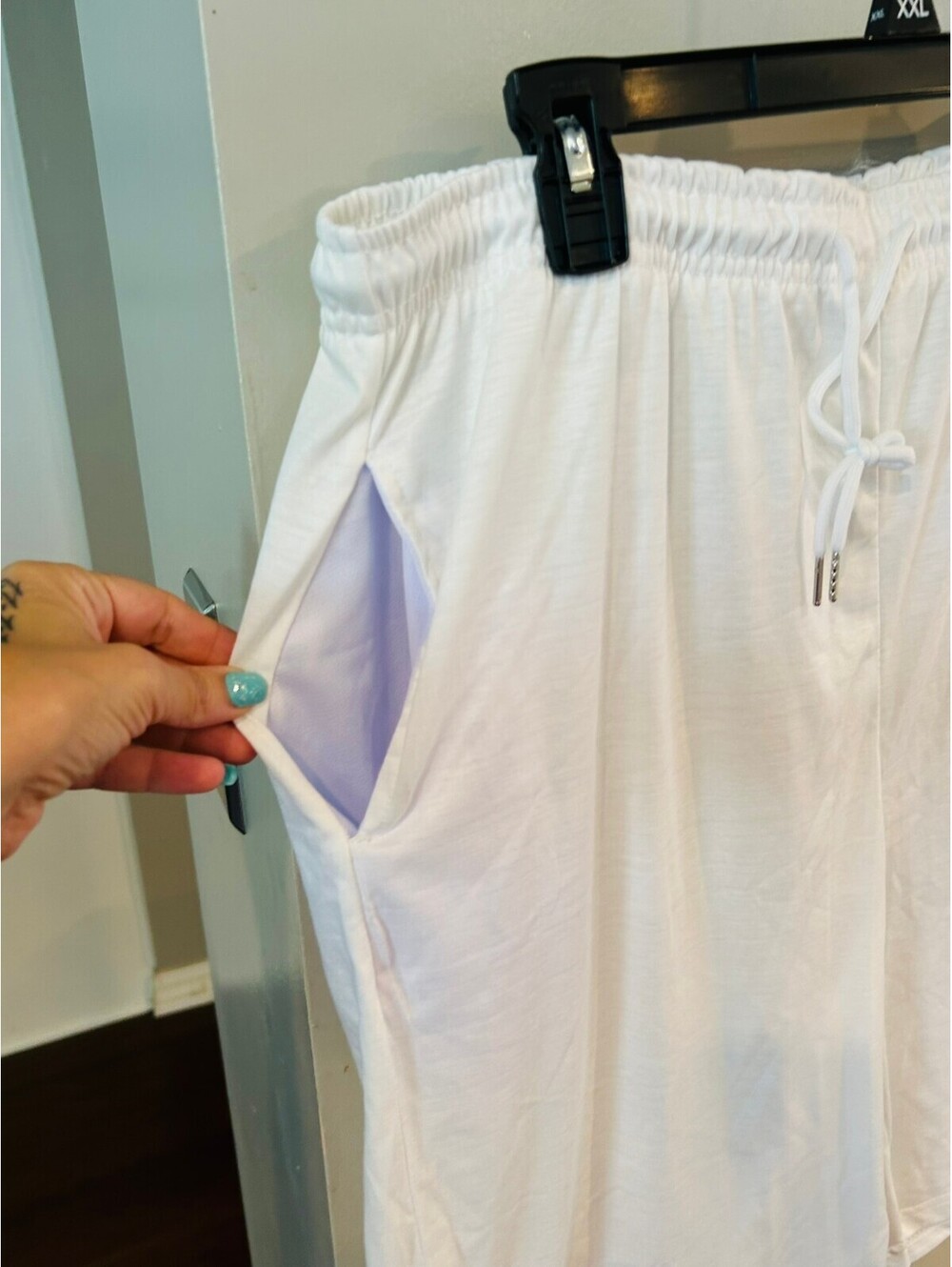 White Drawstring Shorts - Picture 2 of 4